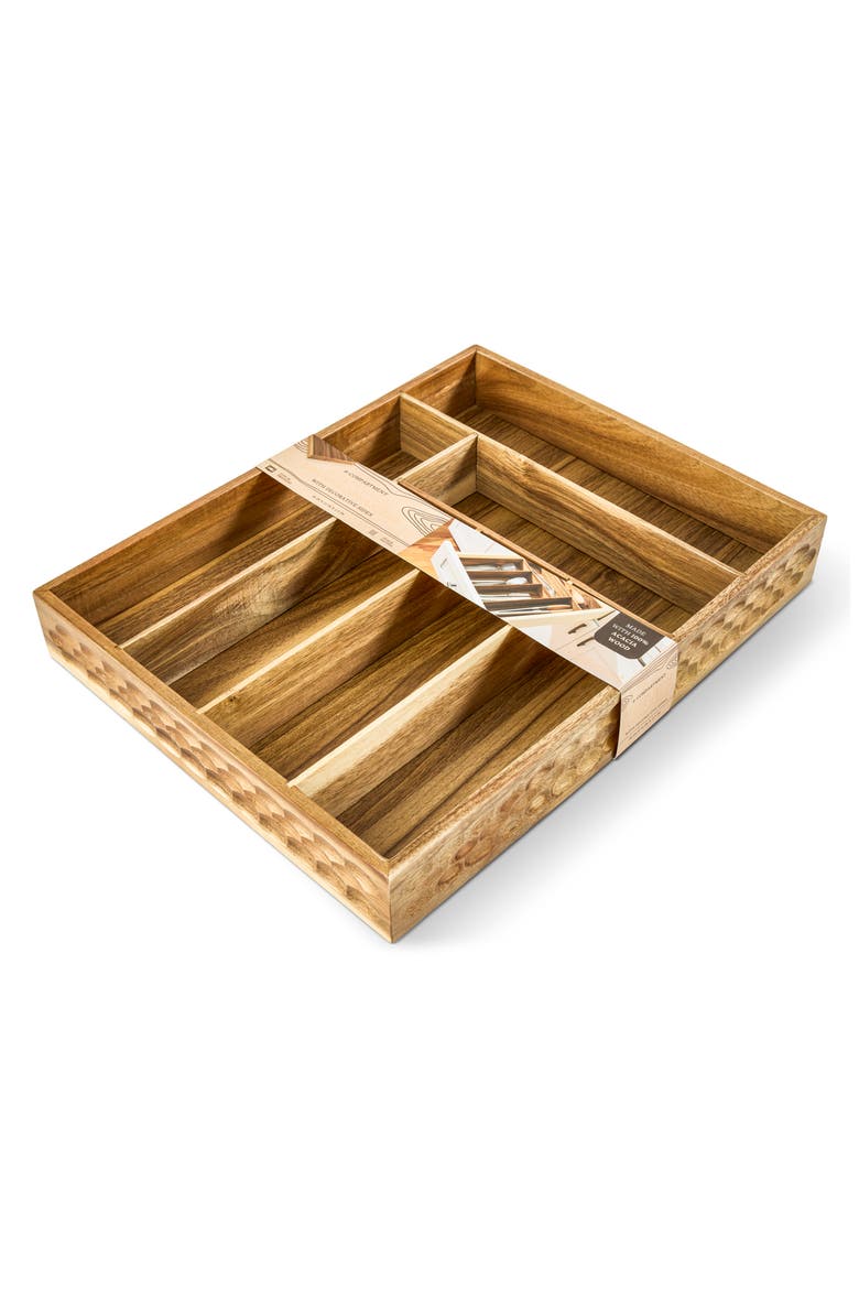 Large Acacia Flatware Tray, Main, color, NATURAL