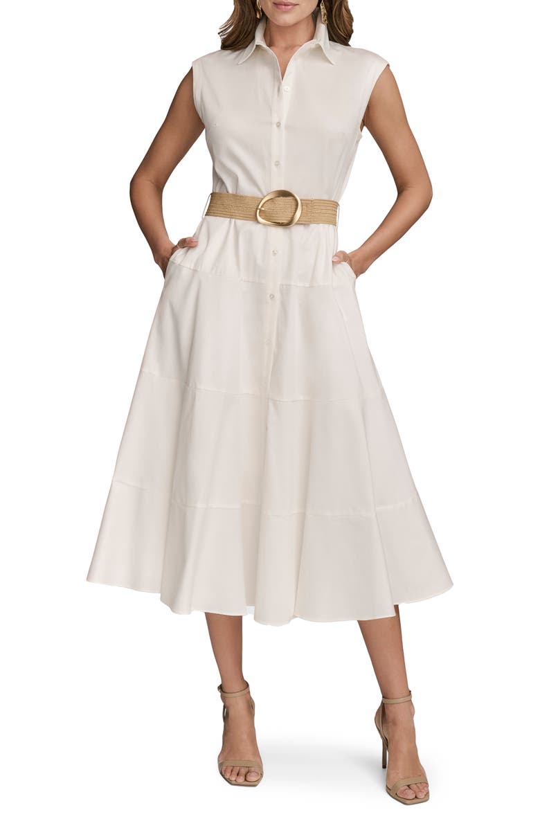 Donna Karan New York Belted Cap Sleeve Shirtdress, Main, color,
