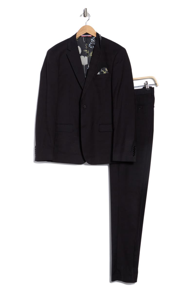 SOUL OF LONDON Tonal Plaid Notch Lapel Suit, Alternate, color, Black/Noir