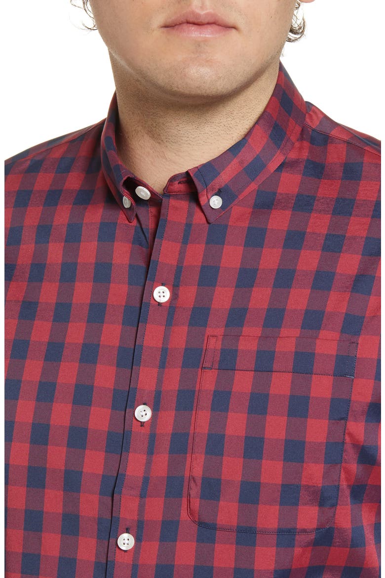Go Anywhere Check Short Sleeve Button-Up Performance Shirt, Alternate, color, BIKING RED OVERSIZED GINGHAM