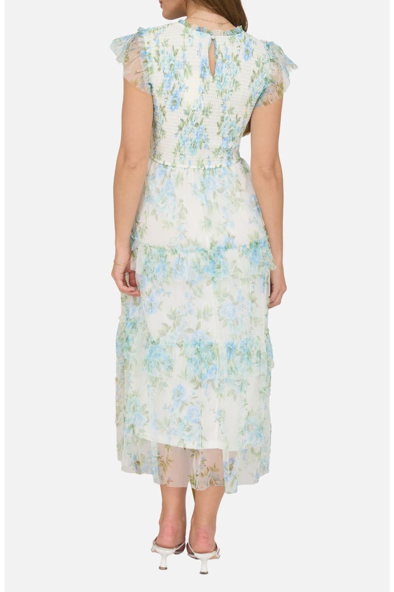 Floral Smocked Tiered A-Line Dress, Alternate, color, BLUE MULTI