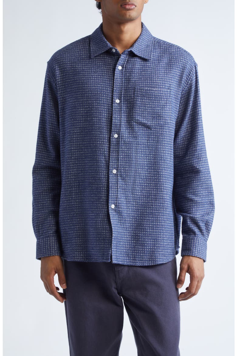 Cotton Mouliné Button-Up Shirt, Main, color, BLUE