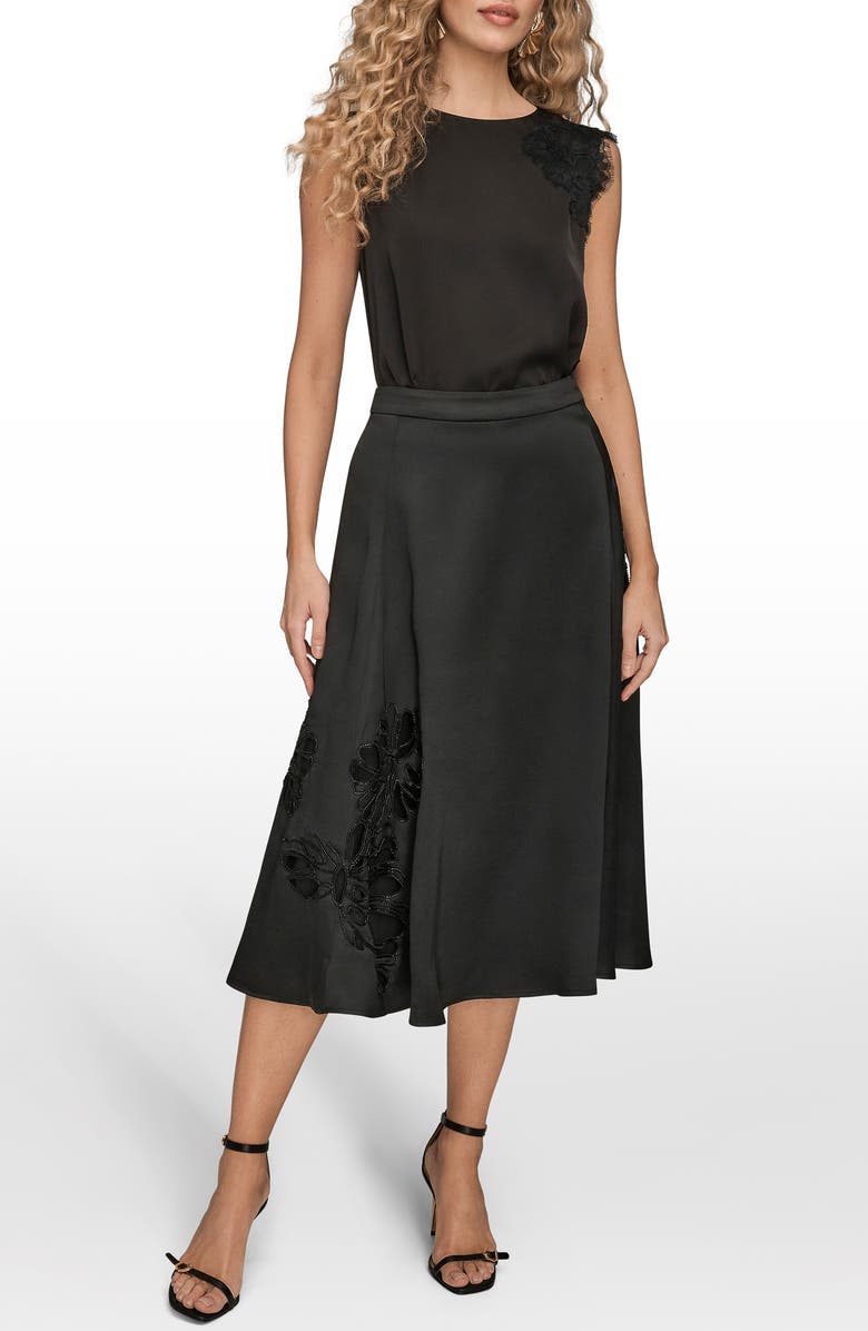 Donna Karan New York Sequin Floral A-Line Midi Skirt, Alternate, color, Black