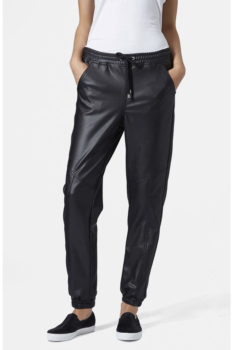Paneled Faux Leather Joggers, Main, color, BLACK