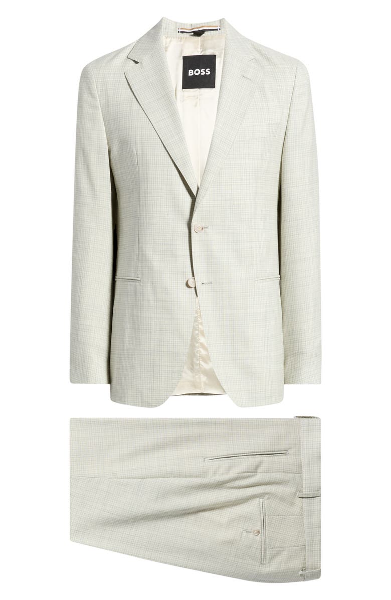 BOSS Huge Slim Fit Tan & Grey Microcheck Virgin Wool Suit, Main, color, Open Grey