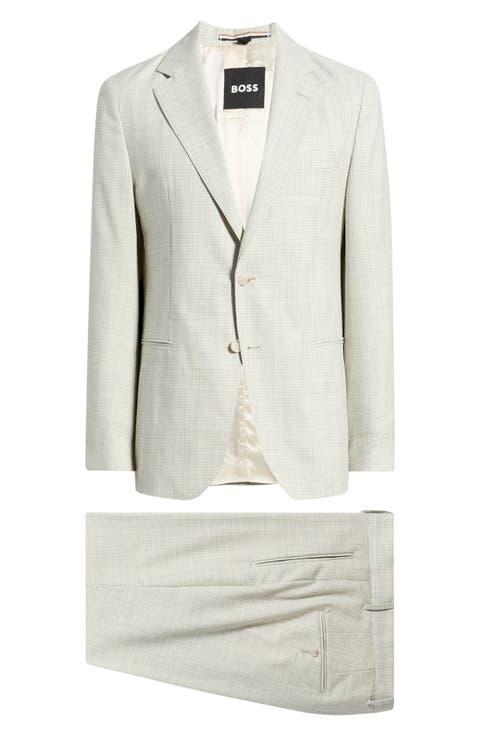 Huge Slim Fit Tan & Grey Microcheck Virgin Wool Suit