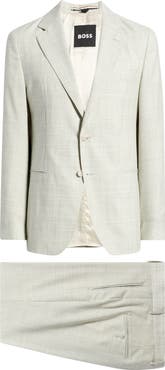 BOSS Huge Slim Fit Tan & Grey Microcheck Virgin Wool Suit