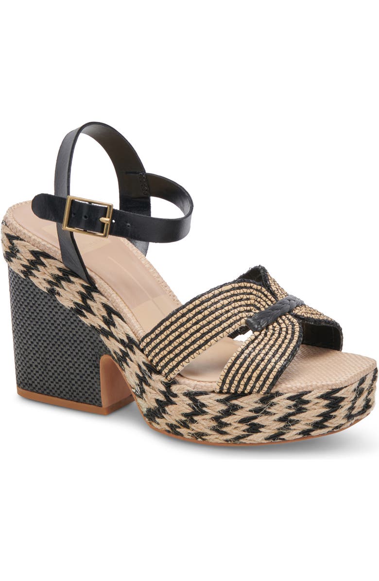 Dolce Vita Cale Woven Raffia Platform Sandal, Main, color, Black/Natural