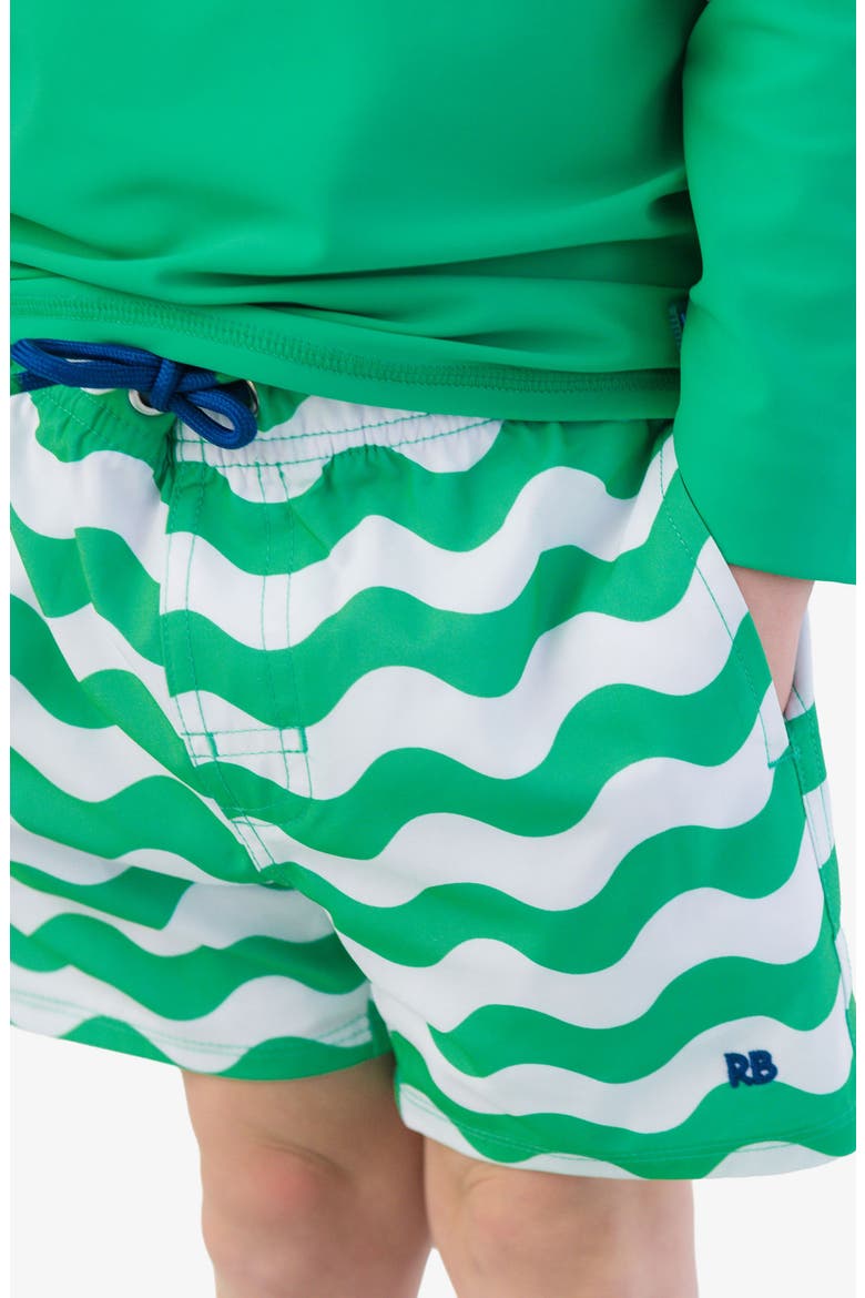Kids' Wavy Stripe UPF 50+ Swim Trunks, Alternate, color, GREEN