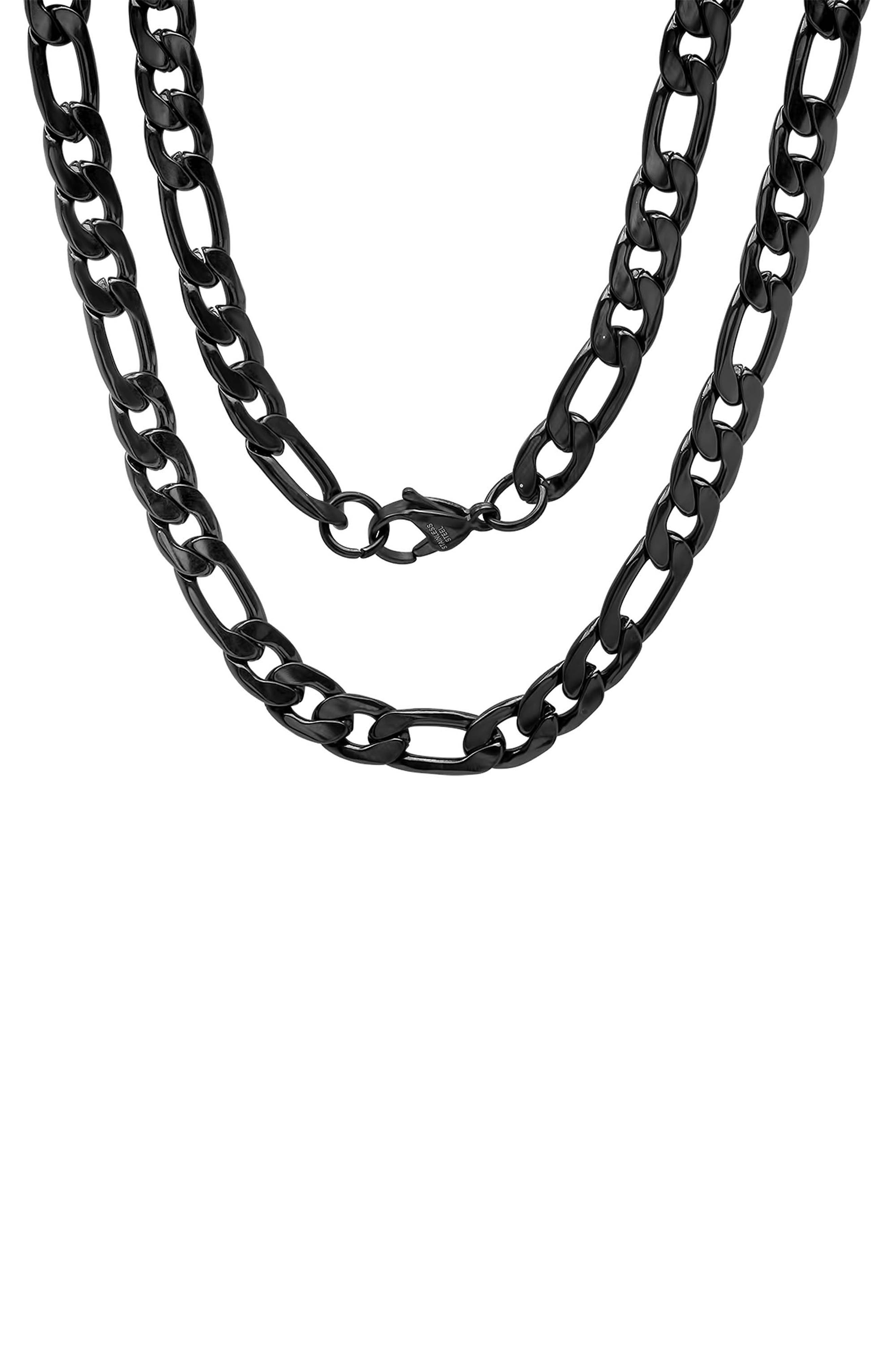 Men's Black Ion Plated Figaro Chain Necklace