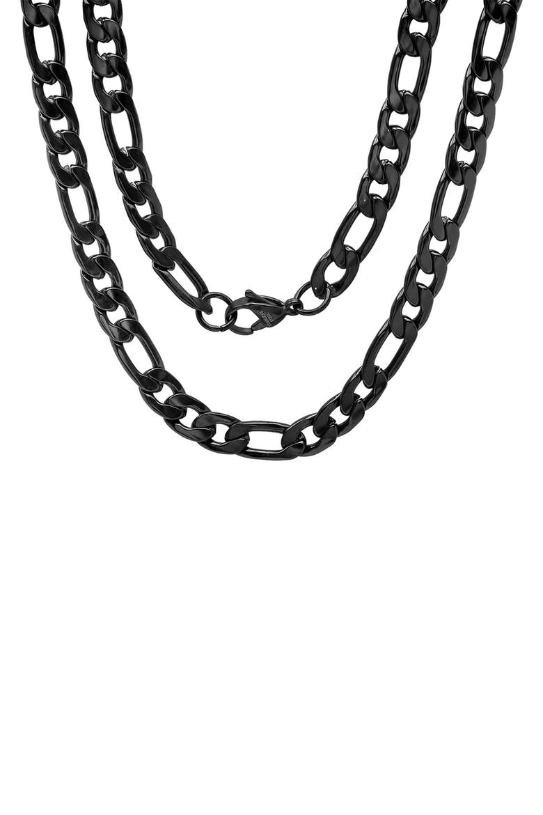 Men's Black Ion Plated Figaro Chain Necklace, Main, color, BLACK