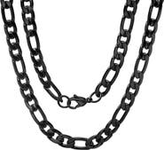 STEELTIME Men's Black Ion Plated Figaro Chain Necklace