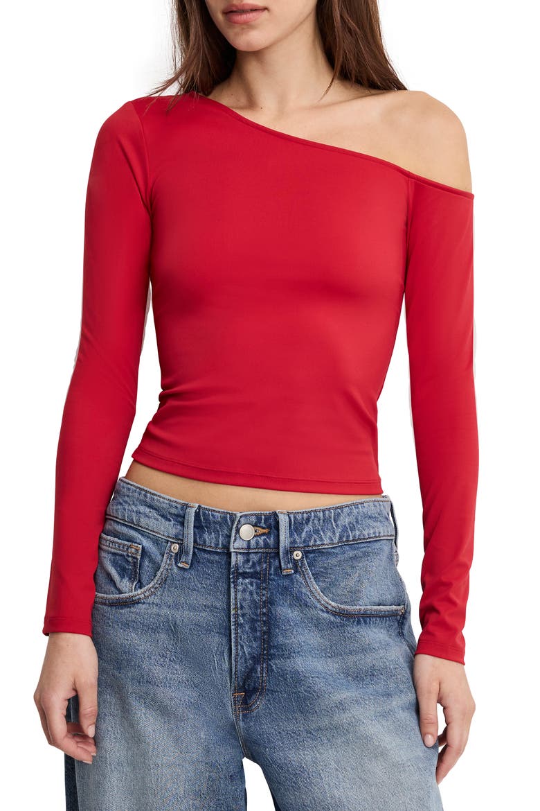 Weightless One-Shoulder Top, Alternate, color, RUBY