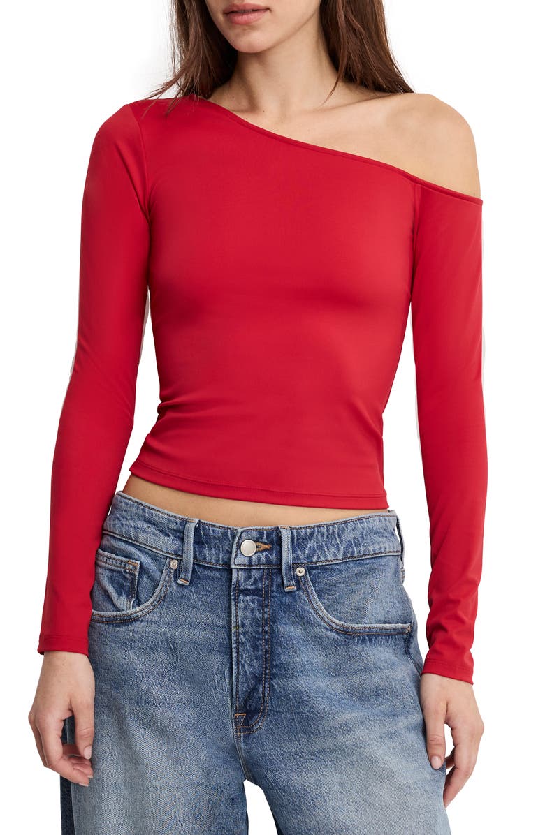 Good American Weightless One-Shoulder Top, Alternate, color, Ruby