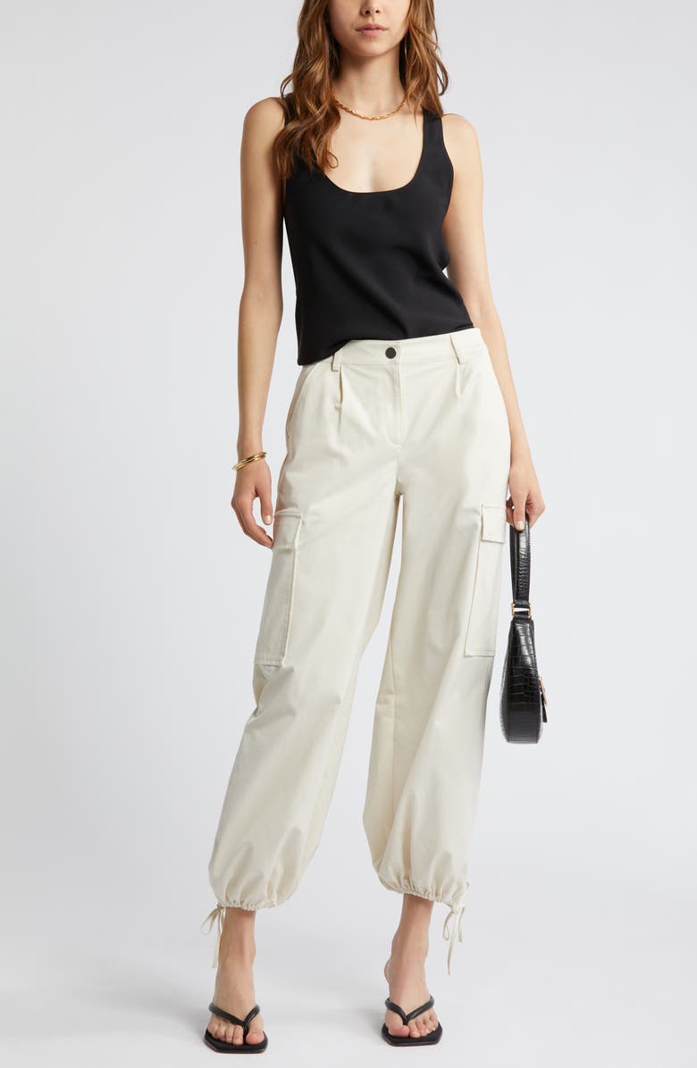 Open Edit Scoop Neck Woven Tank, Alternate, color, Black