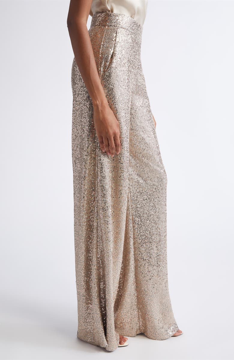 ST. JOHN Luxe Sequin Wide Leg Pants, Alternate, color, Latte Light Grey Melange