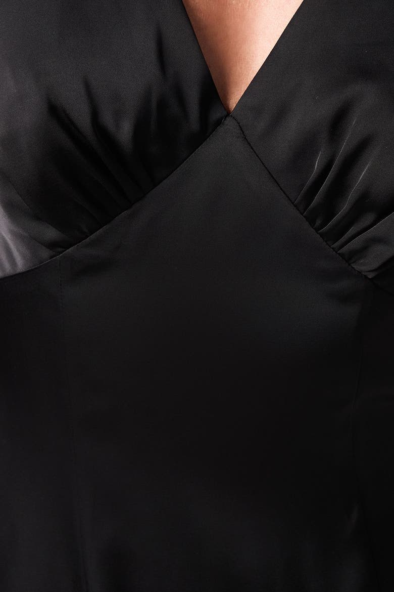 Bow Back V-Neck Satin Bridesmaid Dress, Alternate, color, Black