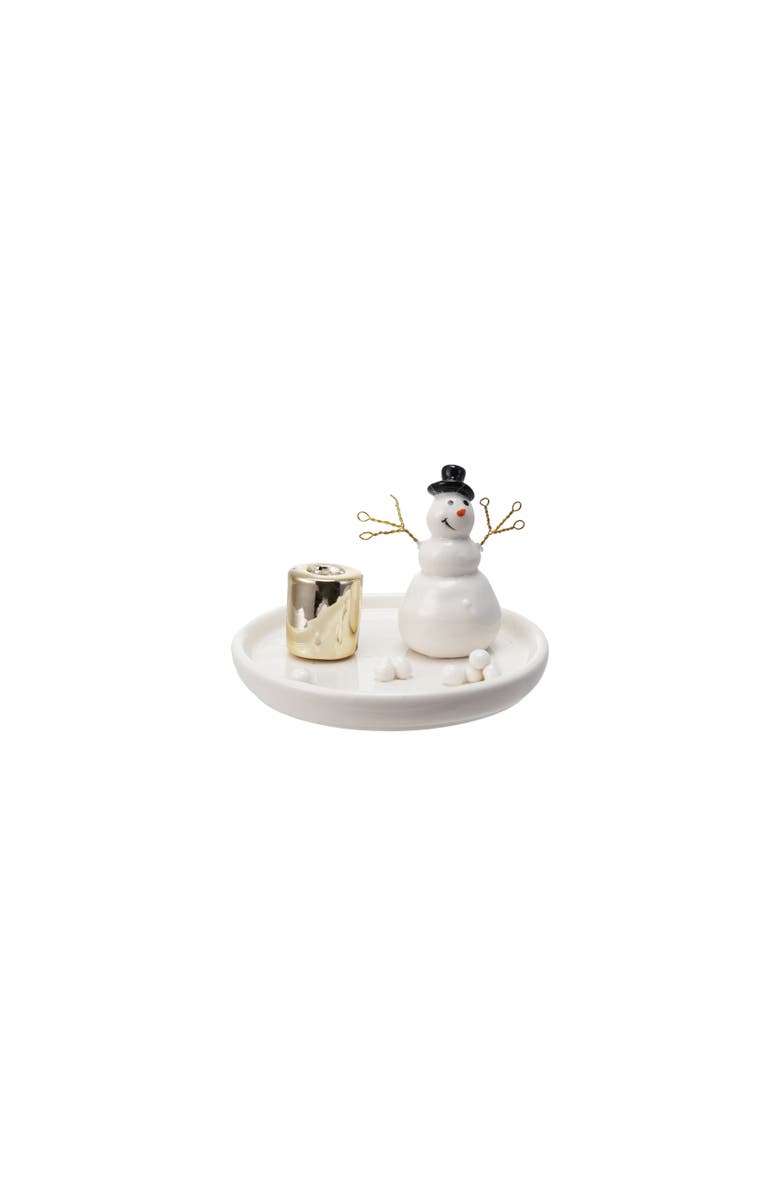 Storied Home Stoneware and Wire Snowman Taper Candle Holder, White and Black, Main, color, 