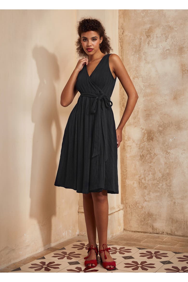 Instant Energy Sleeveless Faux Wrap Knit Dress, Alternate, color, Black Stretch Knit
