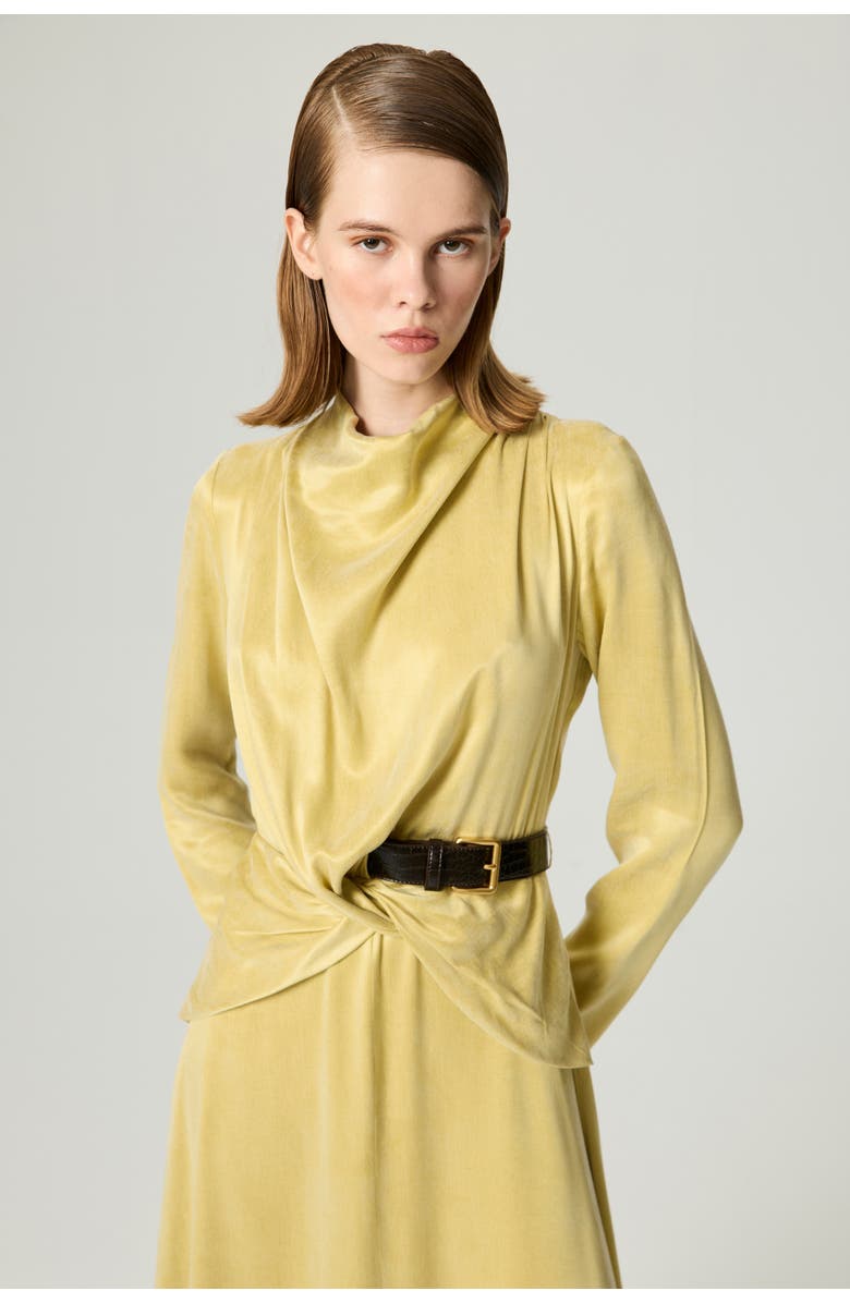 Nocturne Draped Belted Long-Sleeve Maxi Dress, Alternate, color, Yellow
