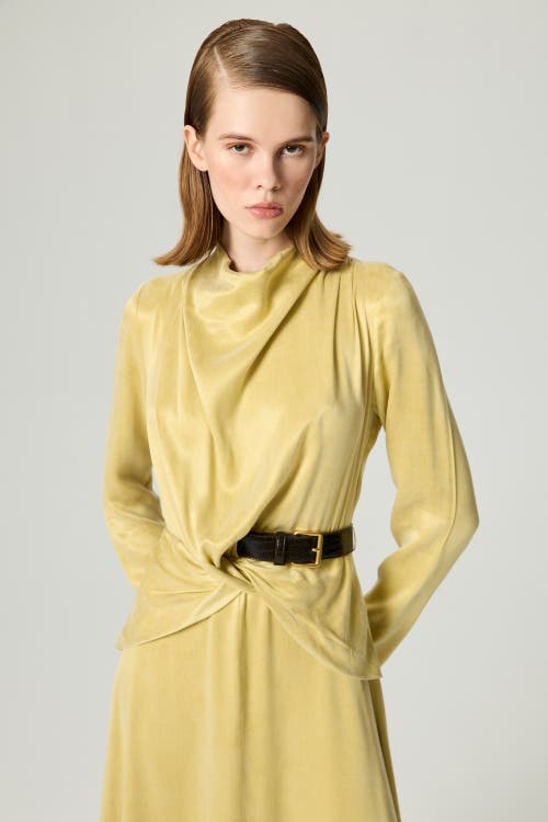 Nocturne Draped Belted Long-sleeve Maxi Dress In Yellow