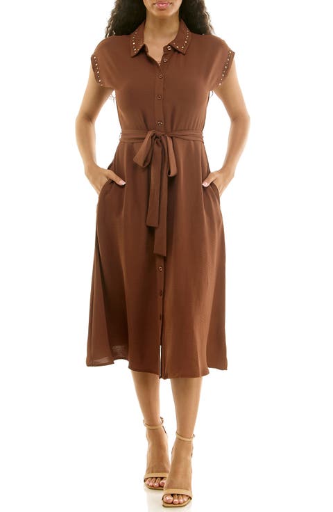 Studded Cap Sleeve Midi Shirtdress