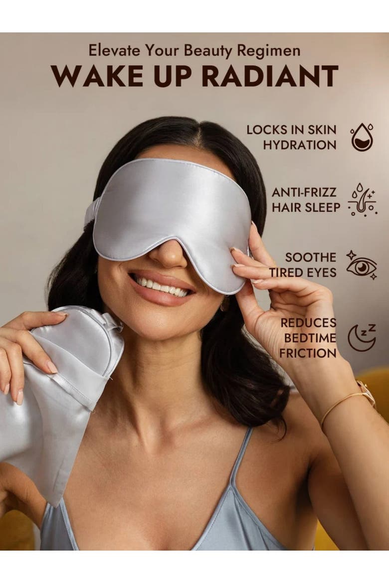 Silk Eye Mask And Envelope Pouch, Alternate, color, Silver