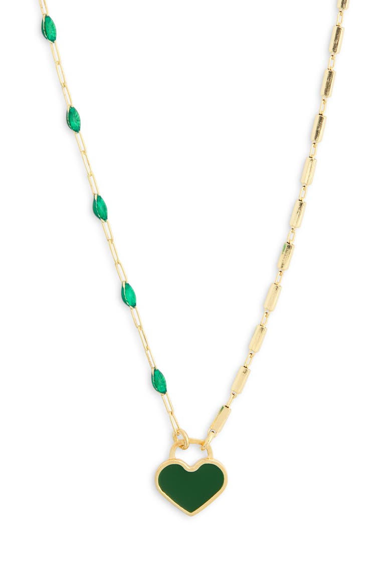 Mixed Station Chain Heart Pendant Necklace, Main, color, YELLOW/GREEN