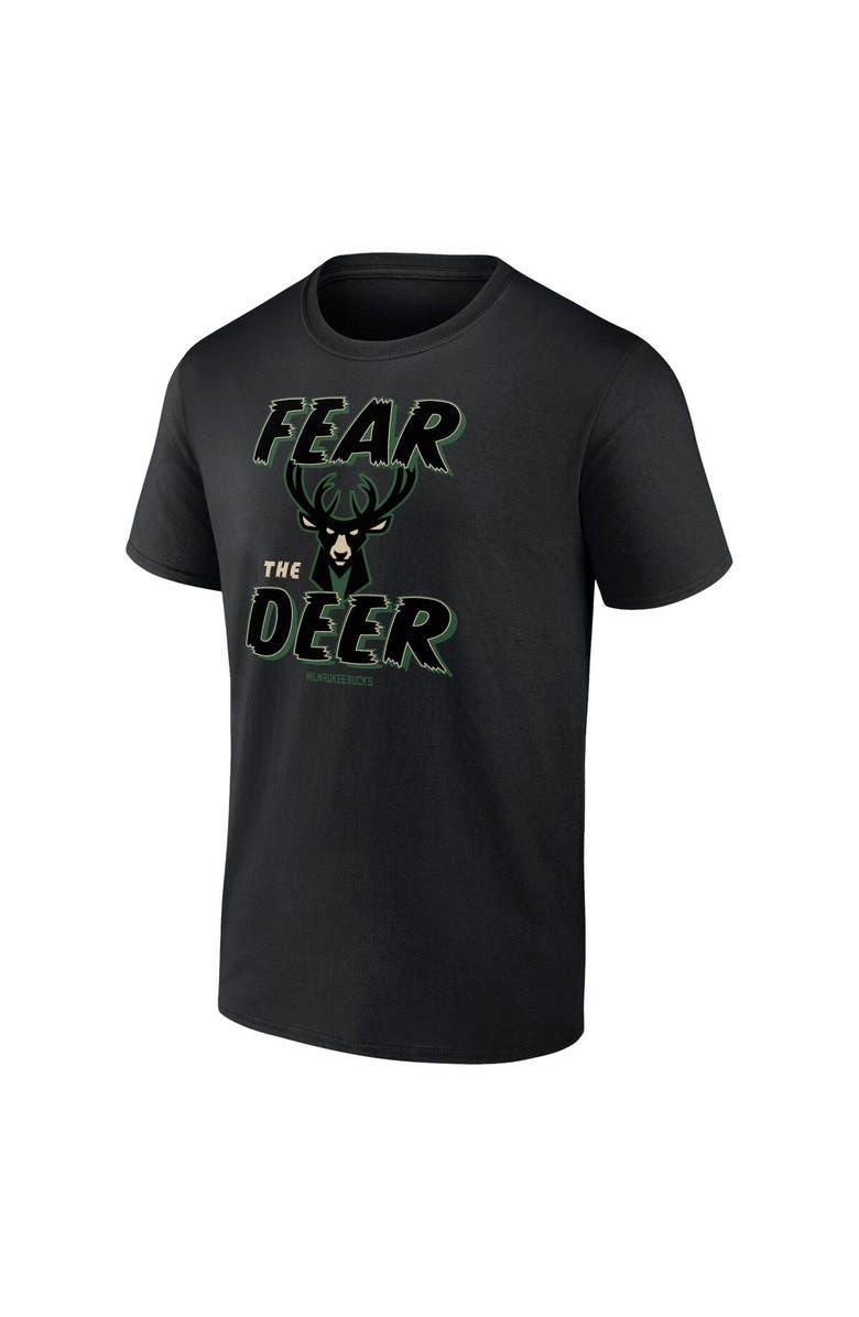 FANATICS Men's Fanatics Branded Black Milwaukee Bucks Hometown Collection Fear The Deer T-Shirt, Alternate, color, 