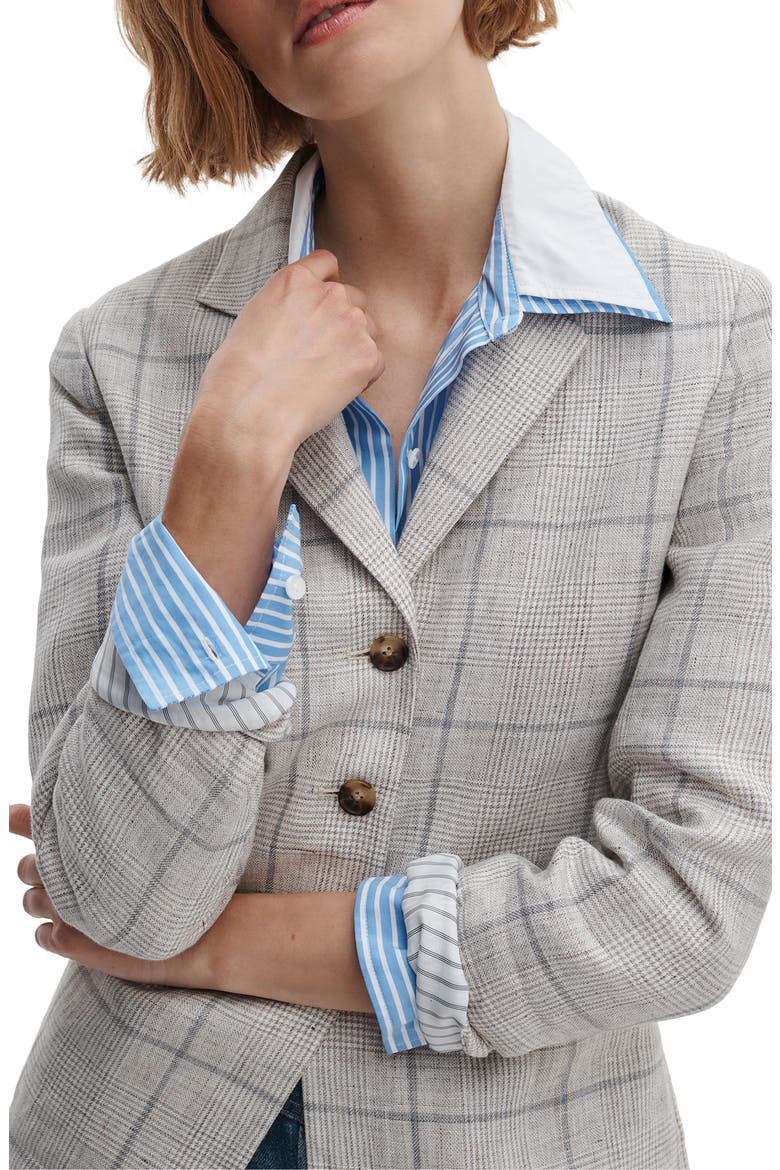 Chappell Plaid Linen Blazer, Alternate, color, WHITE MULTI