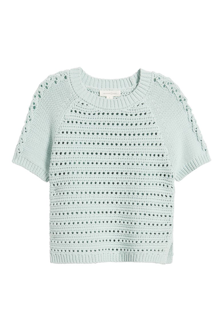 Pointelle Raglan Sleeve Sweater, Alternate, color, TEAL TIDE