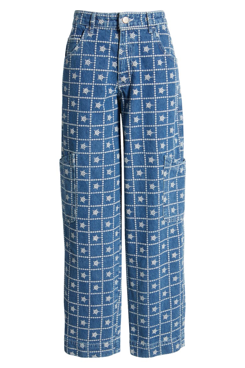 Embroidered Straight Leg Organic Cotton Jeans, Alternate, color, BLUE
