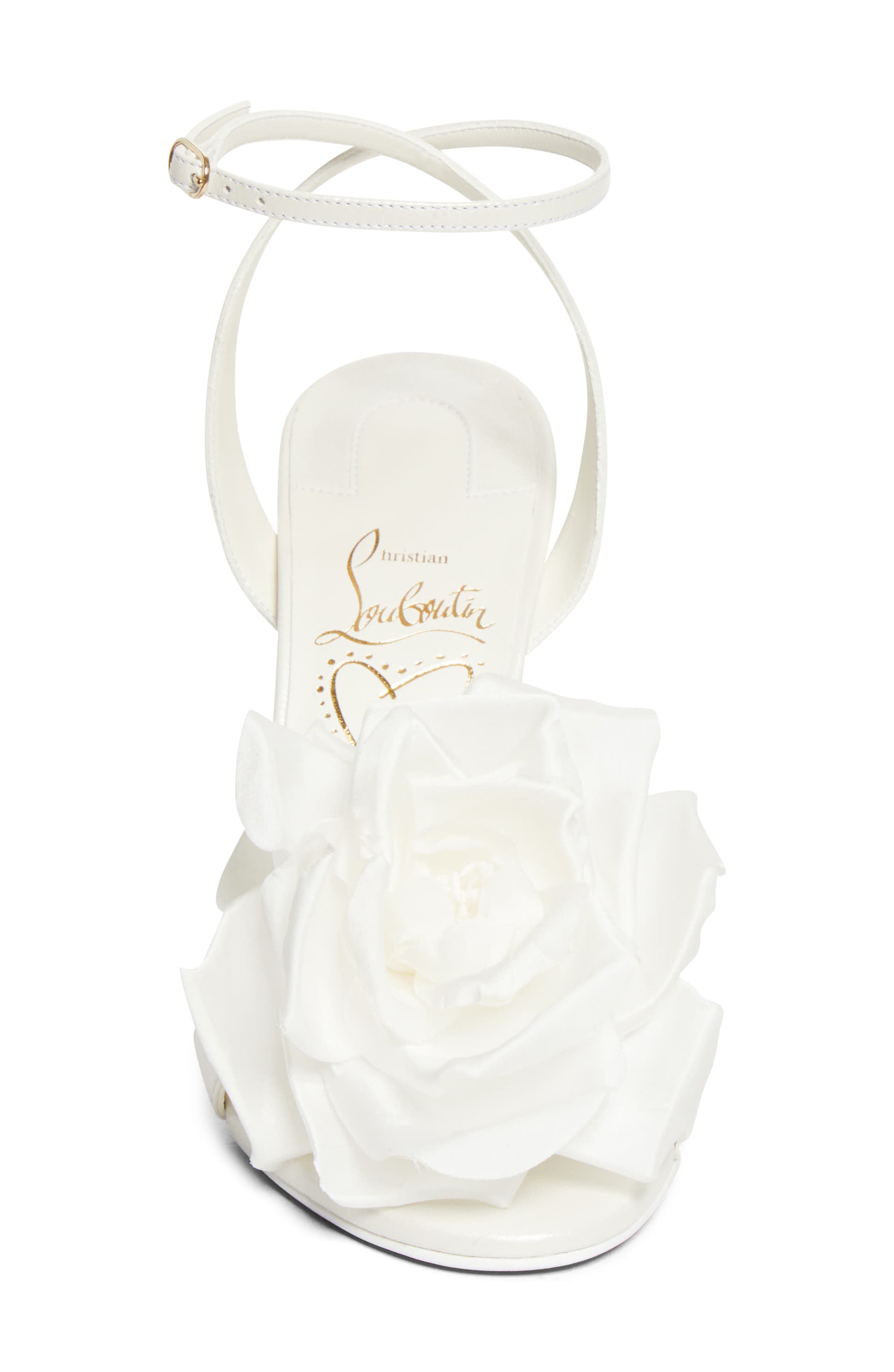 Christian Louboutin Miss Z Flora Ankle Strap Sandal, Alternate, color, Bianco/ Ivoire/ Lin Snow