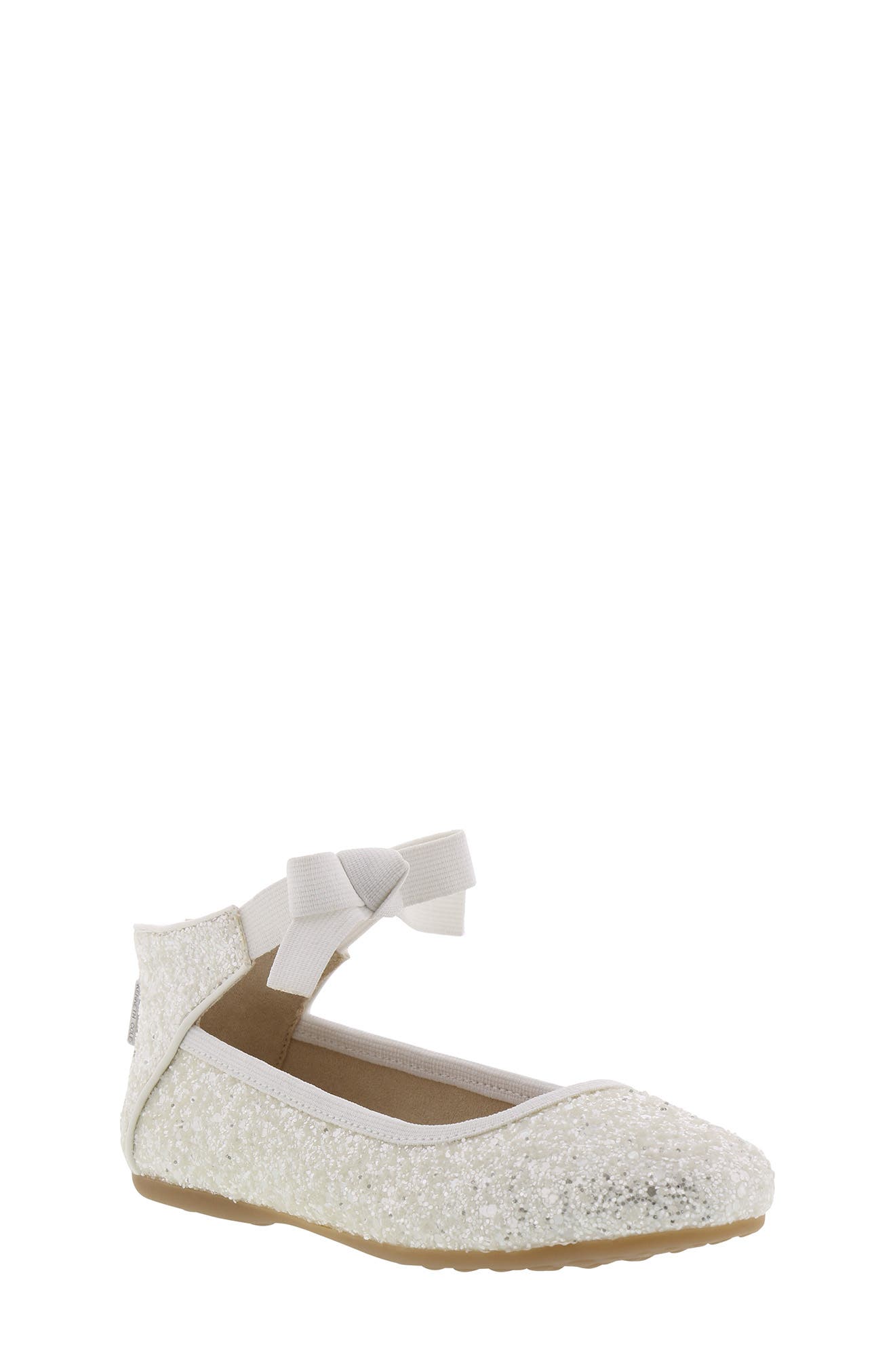 Rose Bow Ballet Flat, Main, color, WHITE SUGAR GLITTER
