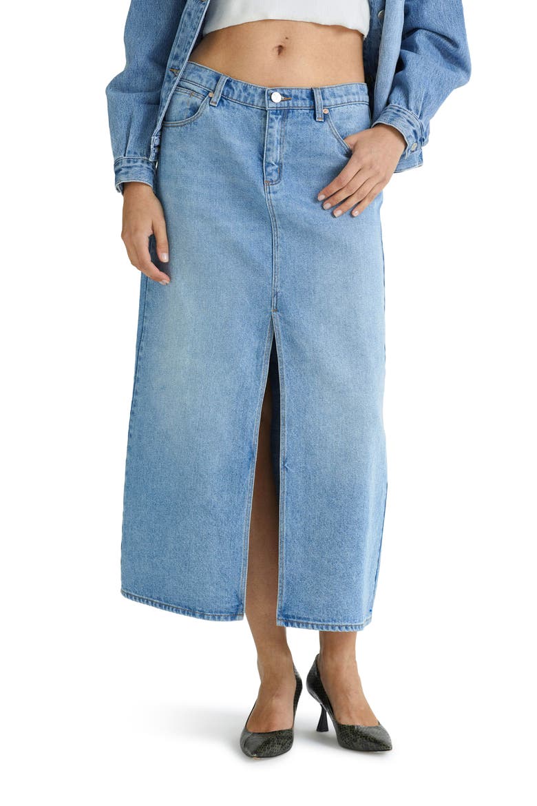'99 Sylvie Low Rise Denim Maxi Skirt, Main, color, DISTRESSED LIGHT DENIM