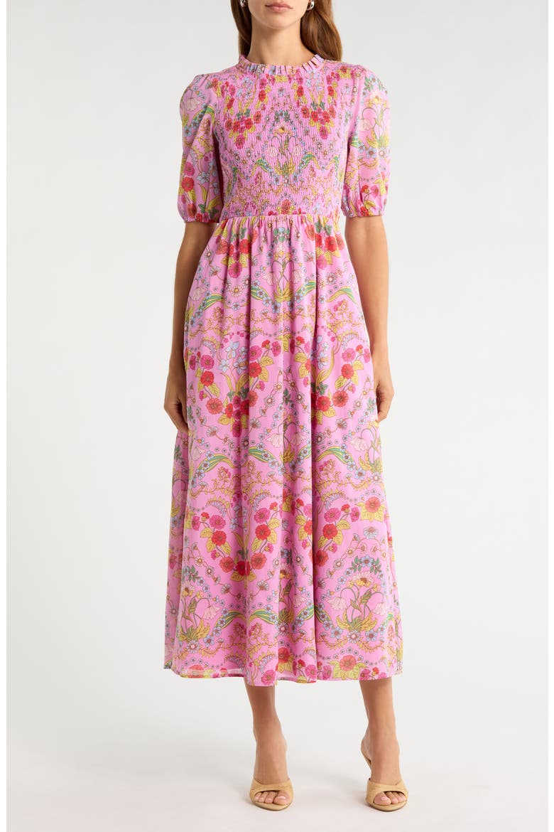 Ramsie Floral Smocked Maxi Dress, Main, color, CREAM-PINK-MULTI