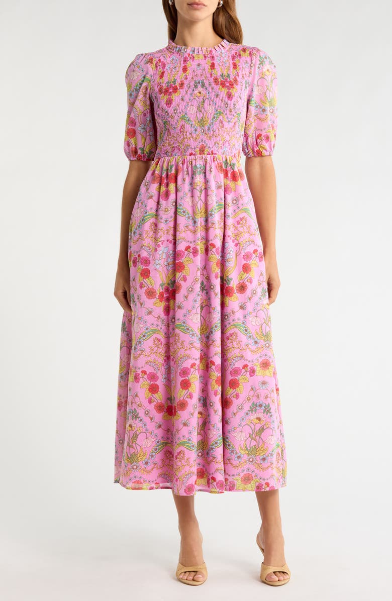 SUGARLIPS Ramsie Floral Smocked Maxi Dress, Main, color, Cream-Pink-Multi