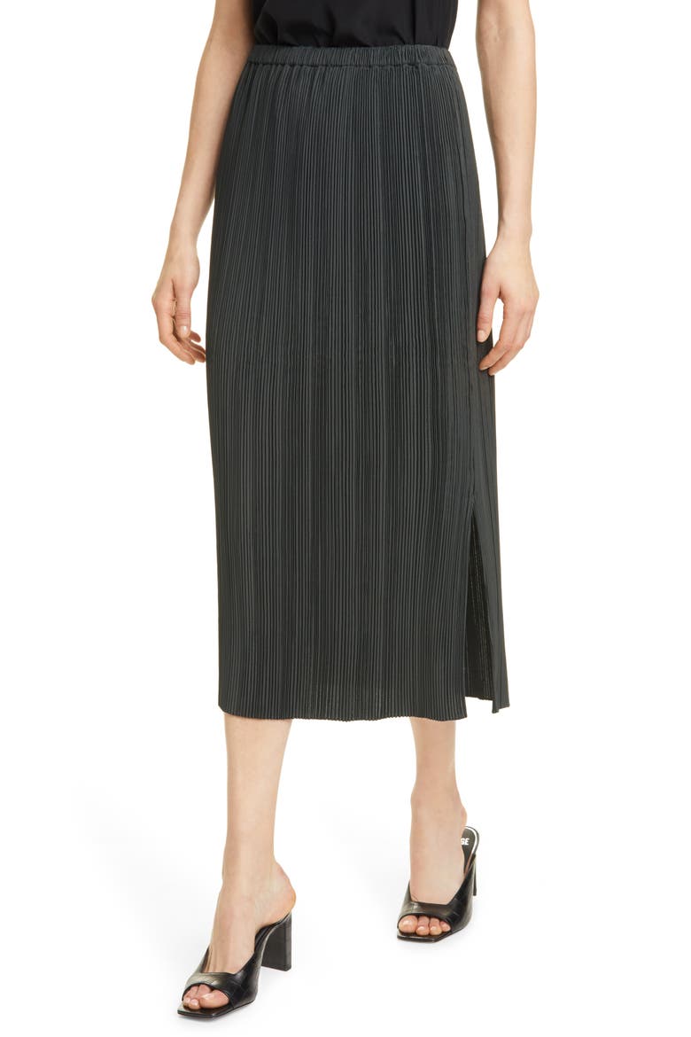 Plissé Midi Skirt, Alternate, color, DARK OLIVE