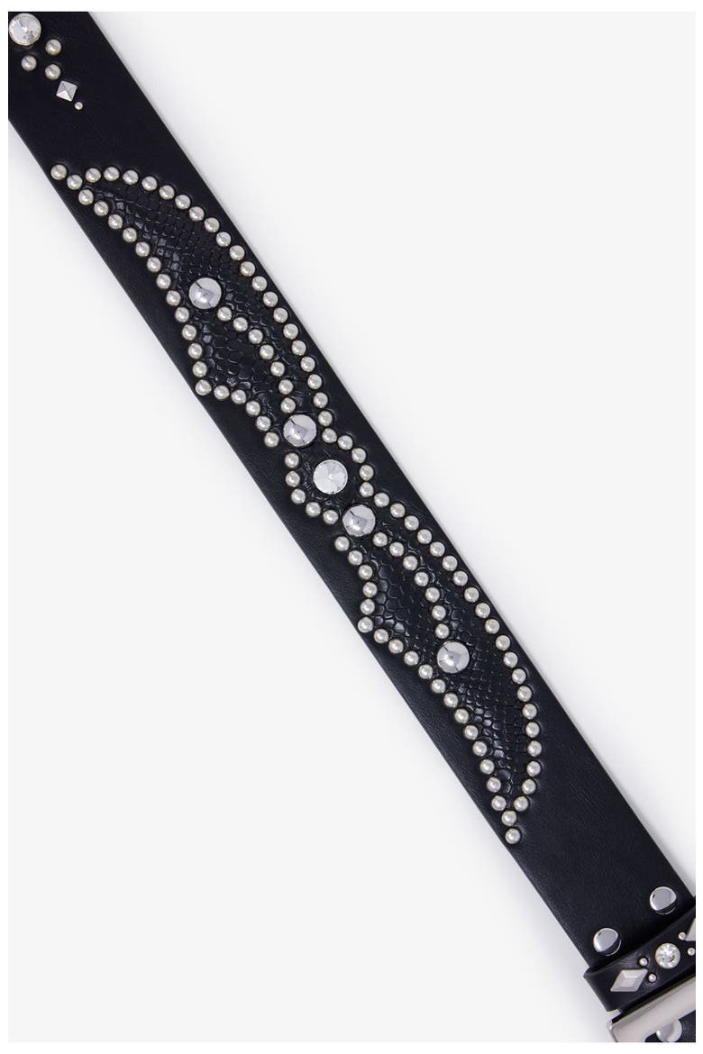 Stud Leather Belt, Alternate, color, BLACK/ BLACK