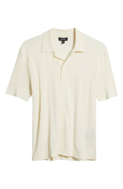 Short Sleeve Button-Up Cotton & Silk Sweater