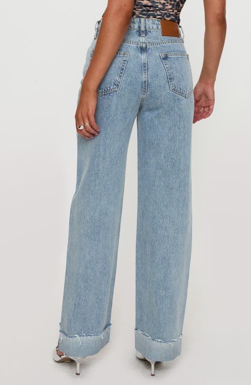 Princess Polly Ollie Cuffed Raw Hem Straight Leg Jeans In Blue