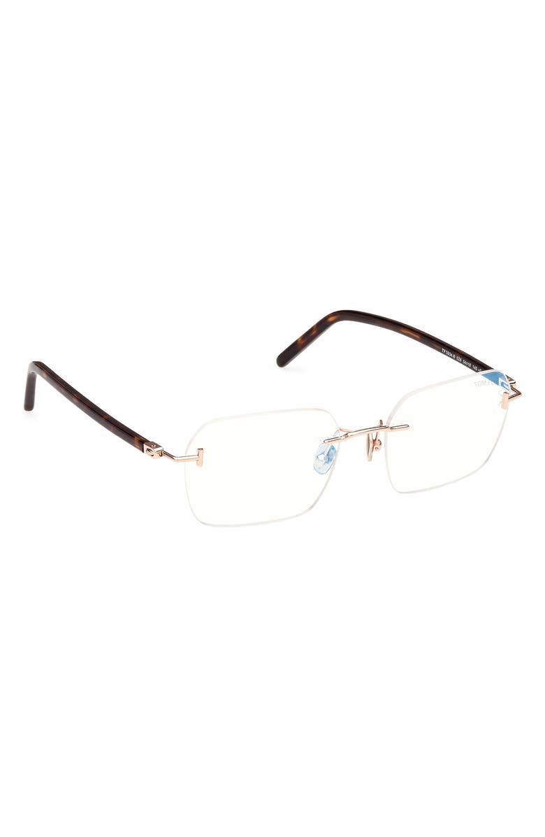TOM FORD 54mm Rectangular Blue Light Blocking Optical Glasses, Alternate, color, Rose Gold Black / T Logo