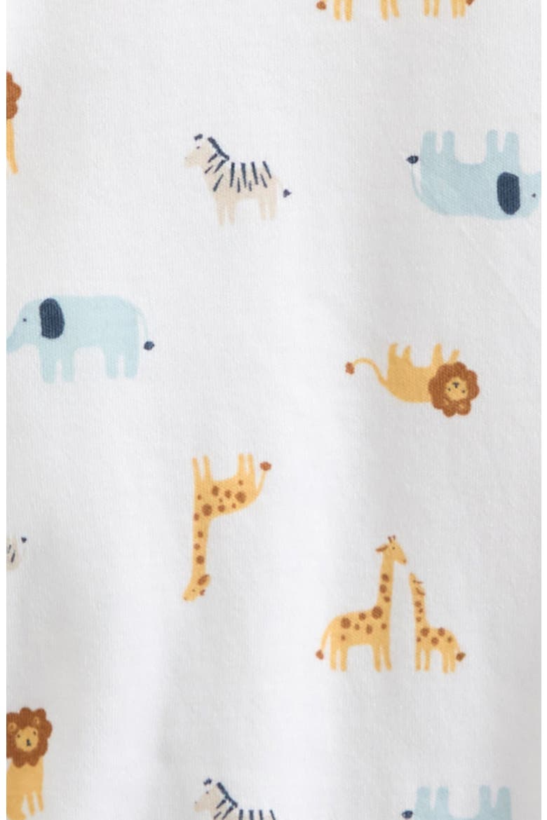 Print Zip Cotton Footie, Alternate, color, WHITE ZOO ANIMALS