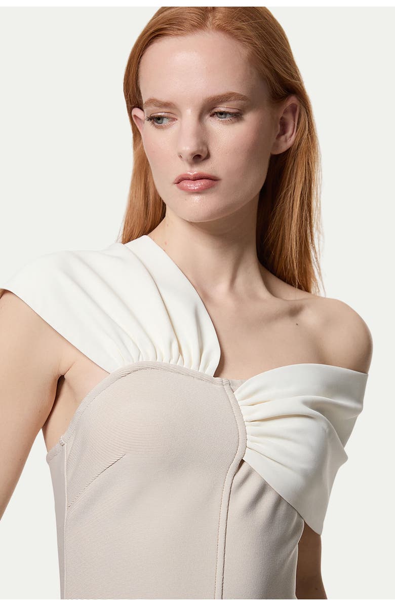 Karen Millen Figure Form Asymmetric Midi Dress, Alternate, color, Neutral