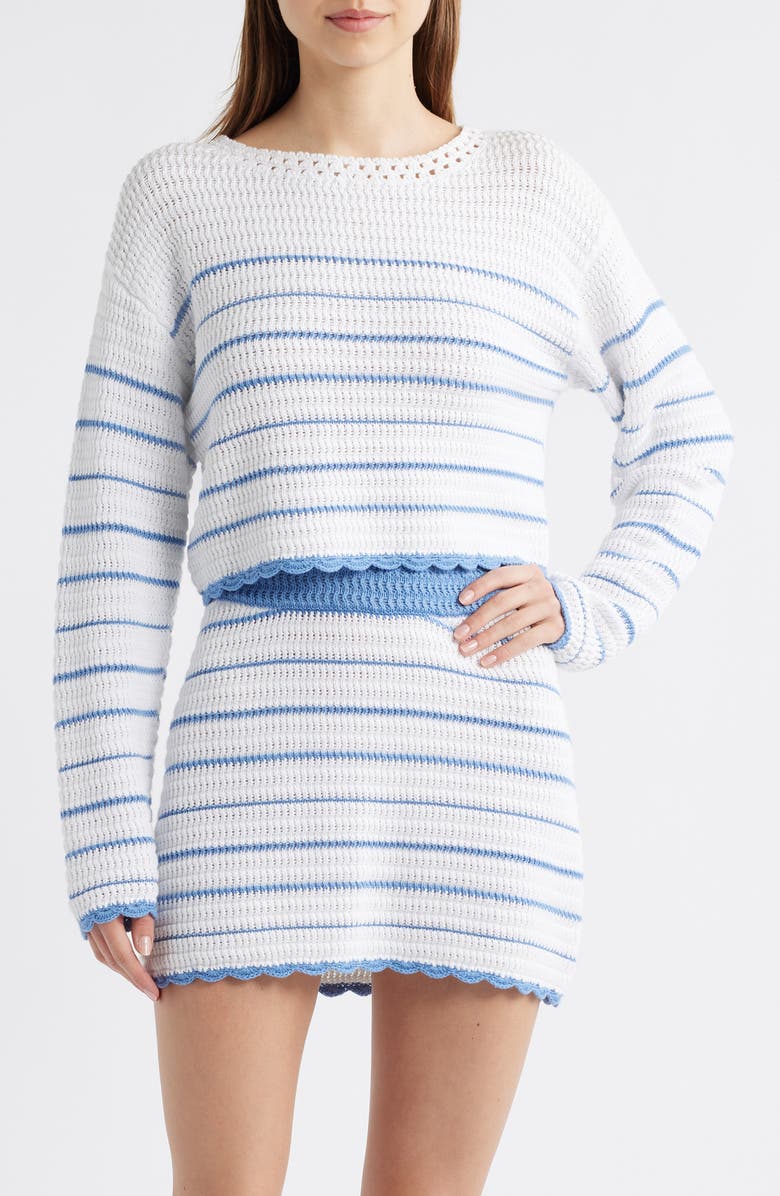LoveShackFancy Shore Crop Cotton Sweater, Main, color, Maritime Stripes