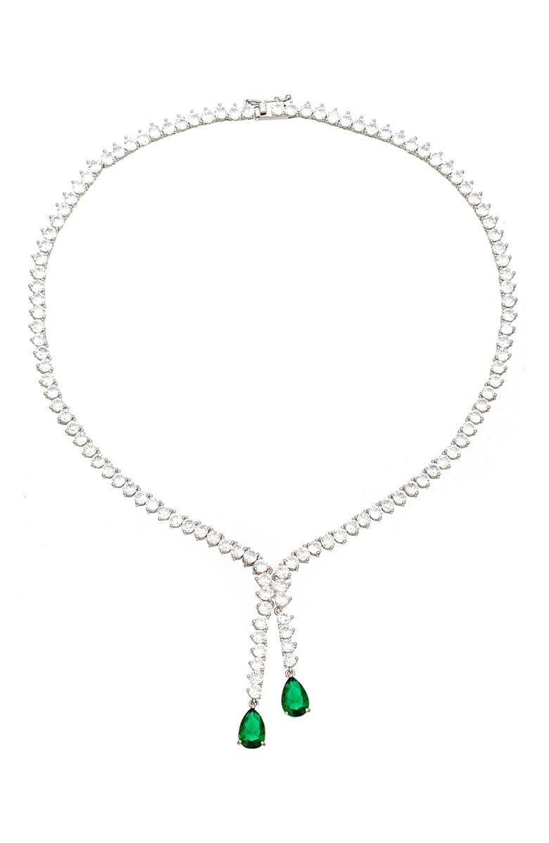 EYE CANDY LOS ANGELES Evelyn Cubic Zirconia Tennis Y-Necklace, Main, color, Silver