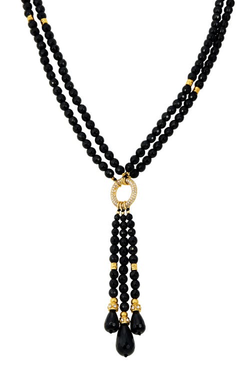 18k Gold Plate Onyx Tassel Double Strand Necklace