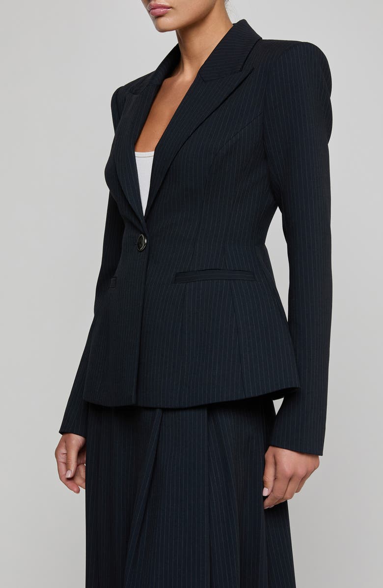 L'AGENCE Therese Cinch Waist Blazer, Alternate, color, Midnight/ Ivory Pinstripe