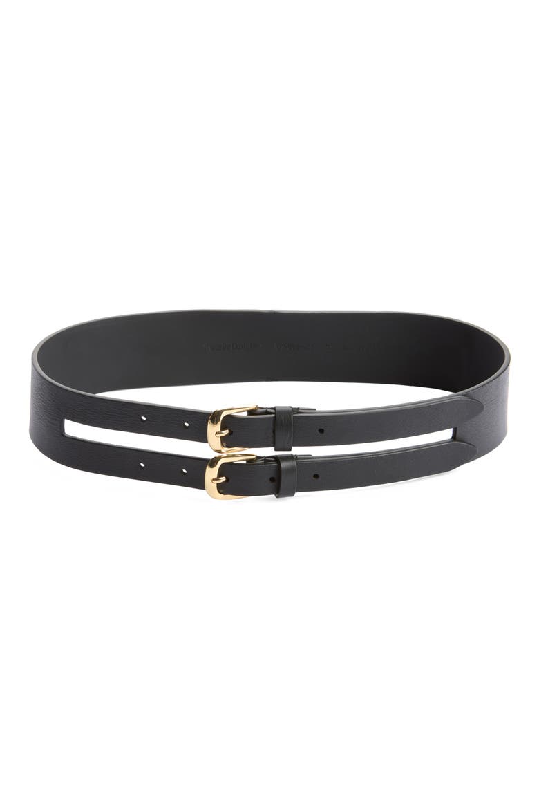 Double Take Cutout Leather Belt, Main, color, BLACK/POLISHED GOLD