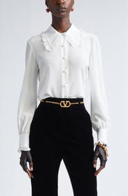 Valentino Ruffle Trim Silk Silk Crêpe de Chine Shirt